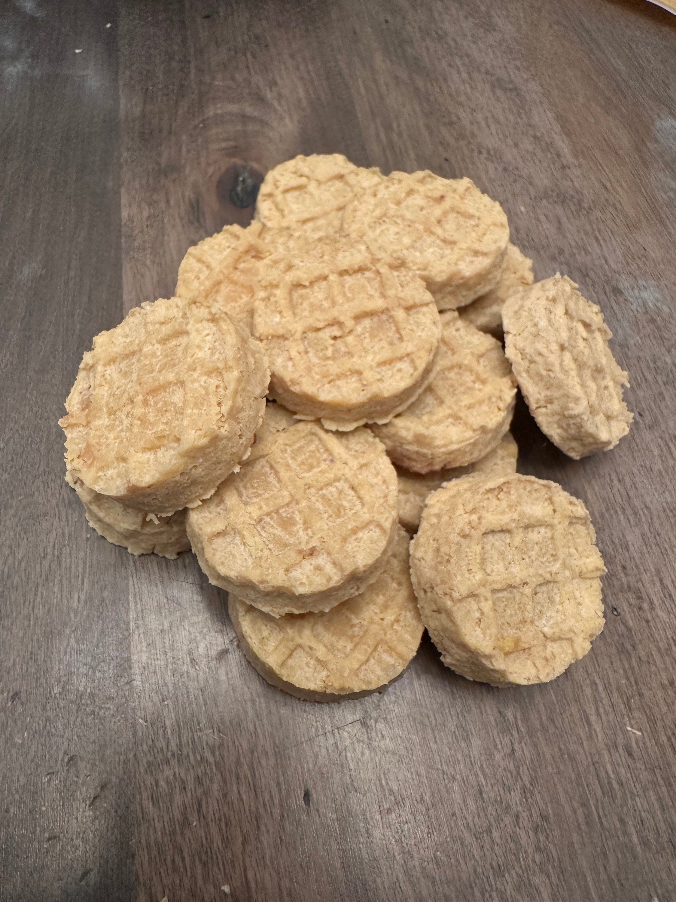 Crunchy Chicken, Goat Cheese, Egg Yolk Waffles - healthy treats, all natural pure ingredients homemade dehydrated dog treats fresh air dried