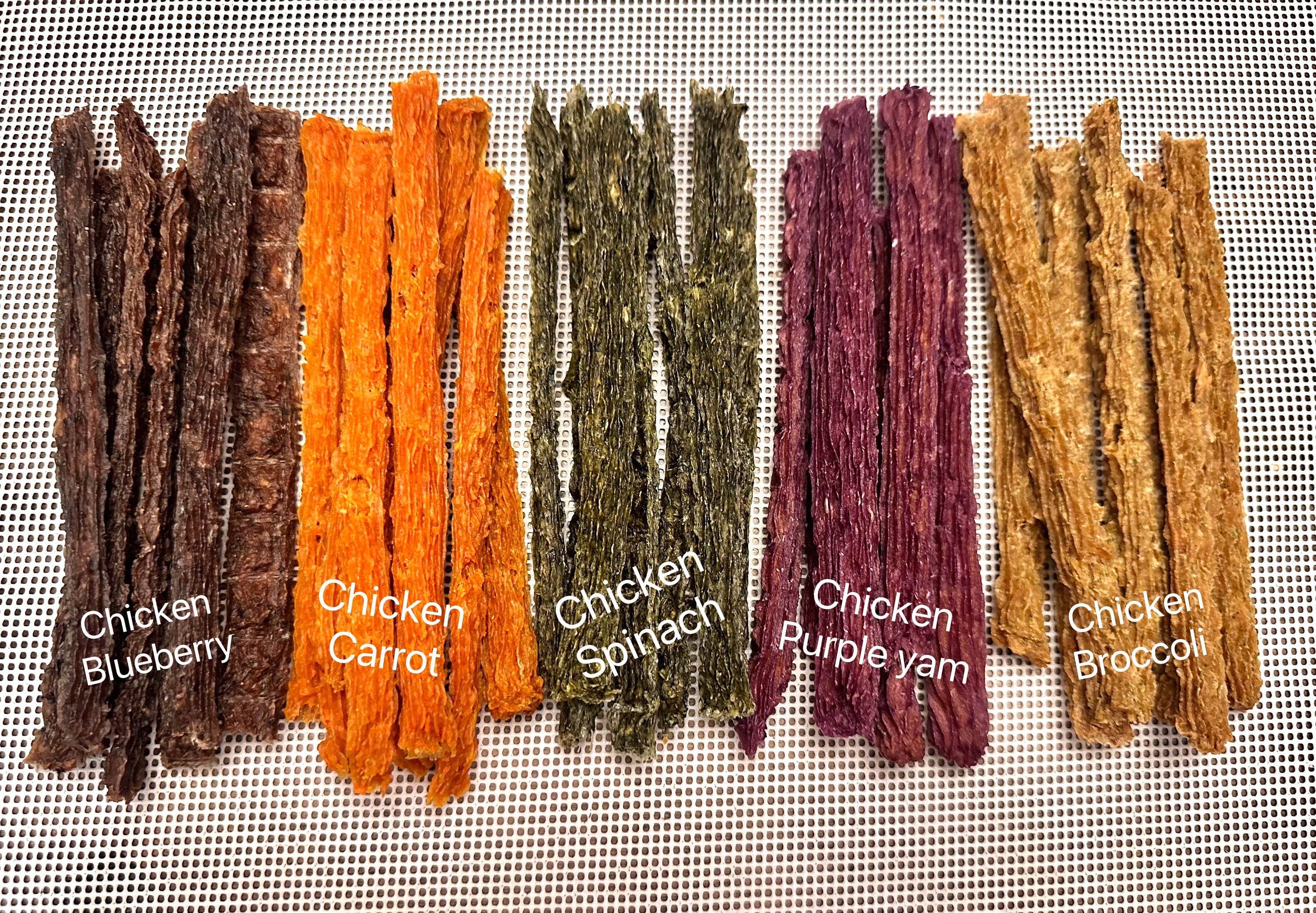 Crunchy Chicken Veggie Sticks - healthy dog treats, low calorie, nutrient-rich, pure ingredients, dehydrated, colorful, festive