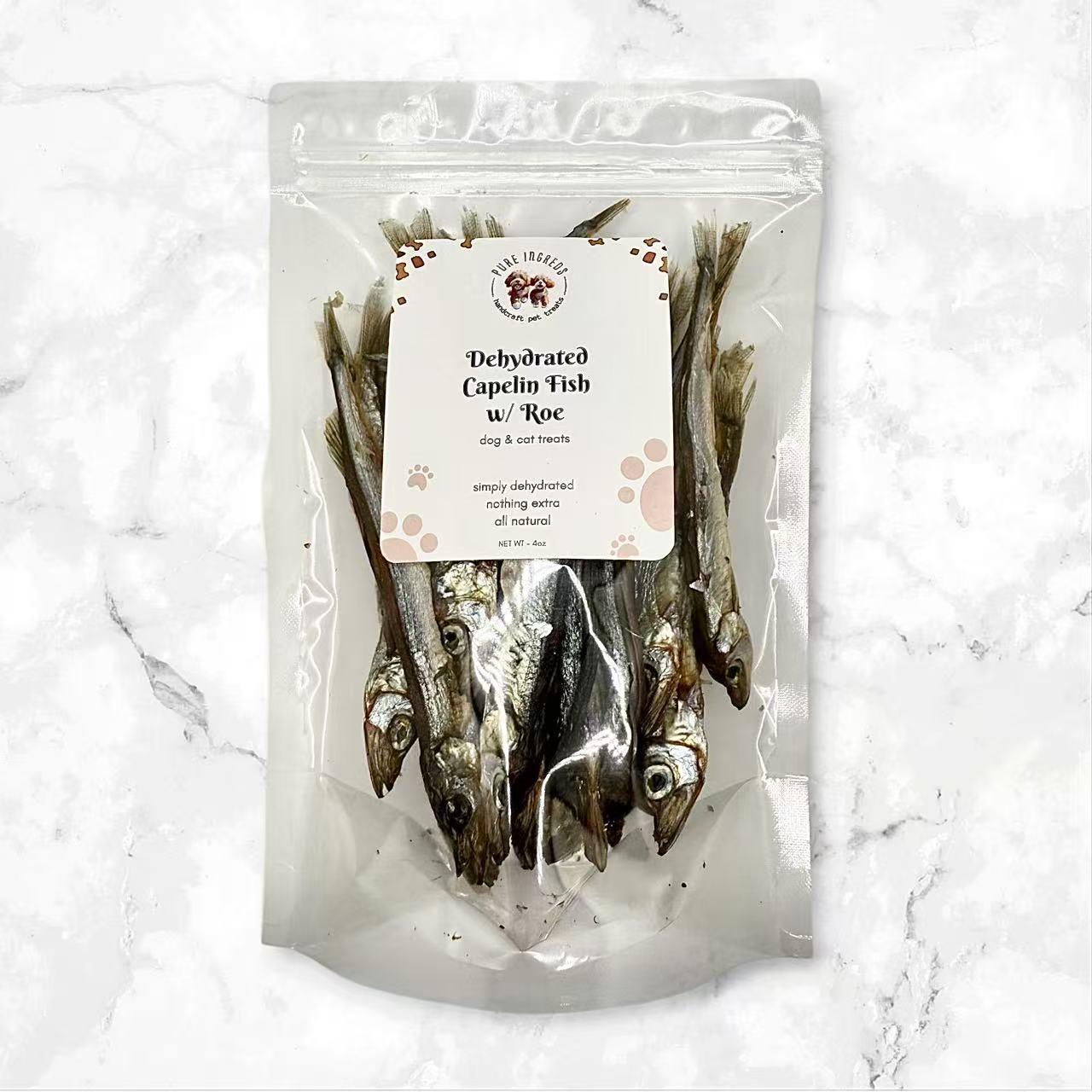 Dehydrated Capelin Fish Treats with Roe: All-Natural Dog & Cat Snacks